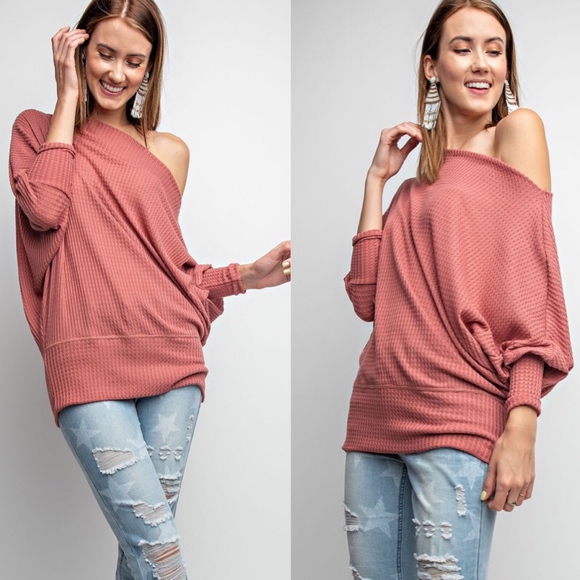 HELEN Off Shoulder Thermal Tunic Top - SLATE BLUE - Picture 3 of 3